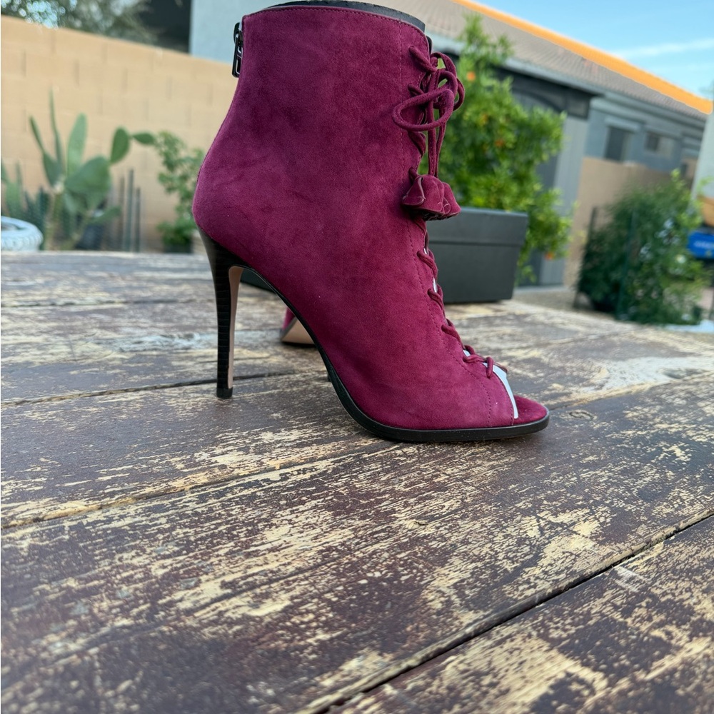 Coach Burgundy Lace-Up Heeled Booties - Picture 2 of 7